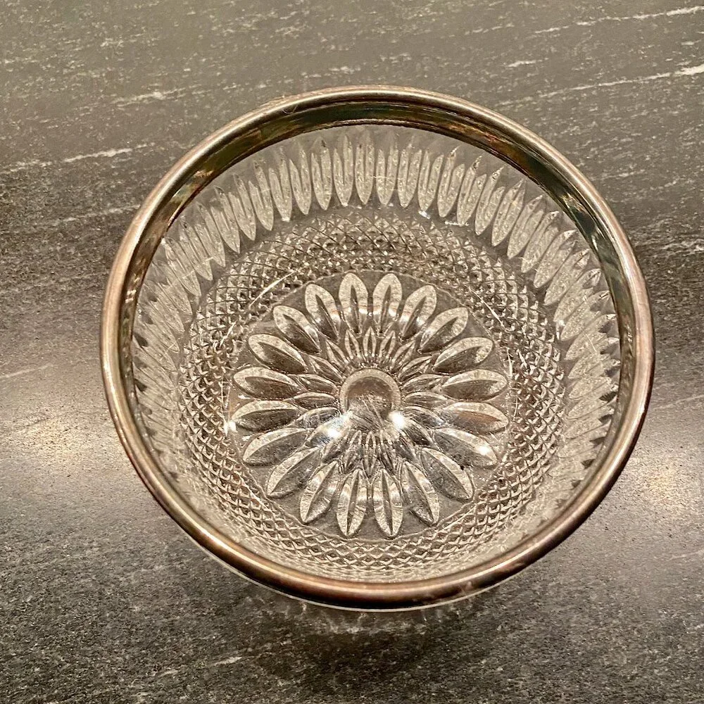 Cut Glass Bowl Rim Sterling Silver Plated c1920 FB England Rogers